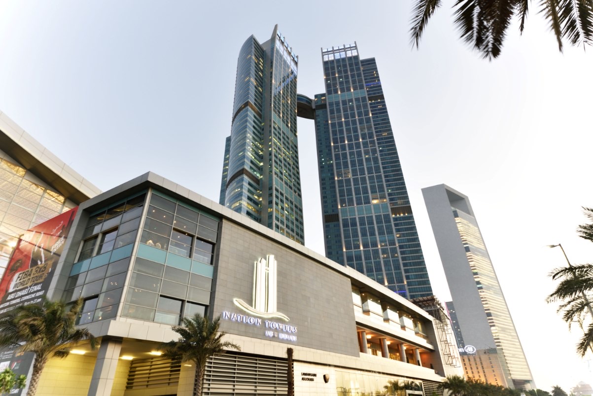 Abu Dhabi Corniche skyline at dusk